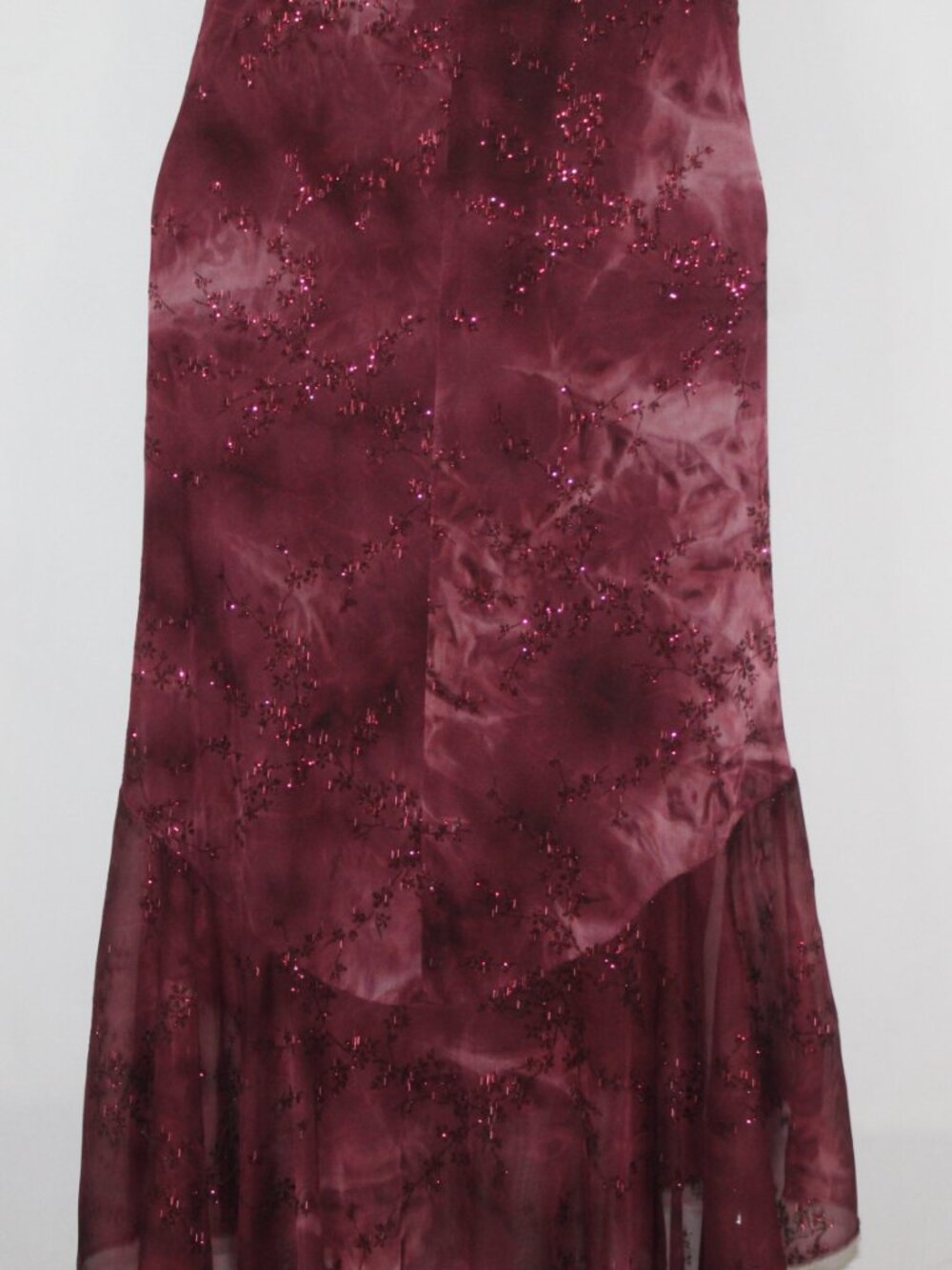 Vintage 90s Taboo women's maroon floral fairy dress size M glitter ruched midi - Picture 12 of 14